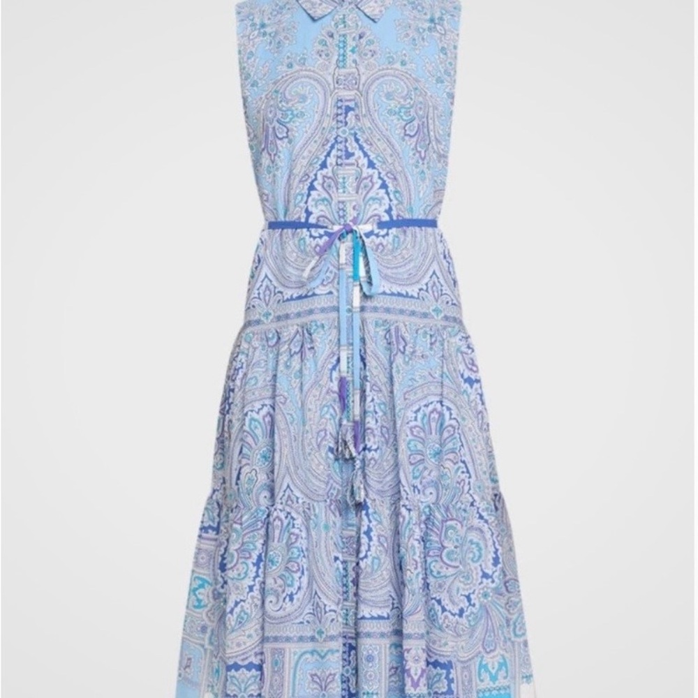 Kobi Halperin Light Blue and Lavender Paisley Tiered Maxi Dress
